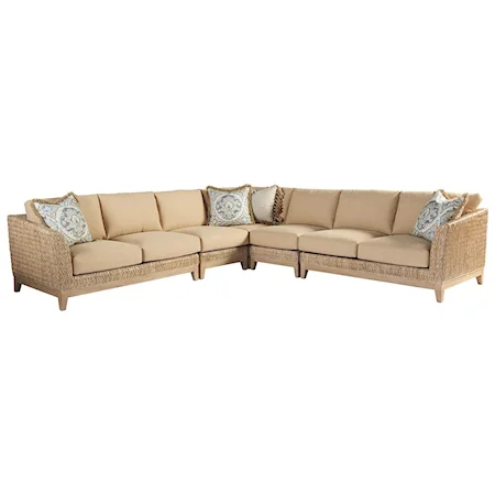 Brisbane Tropical Five Piece Sectional with Woven Banana Leaf